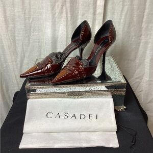 Casadei Burgundy Studded Heels; Size: 10